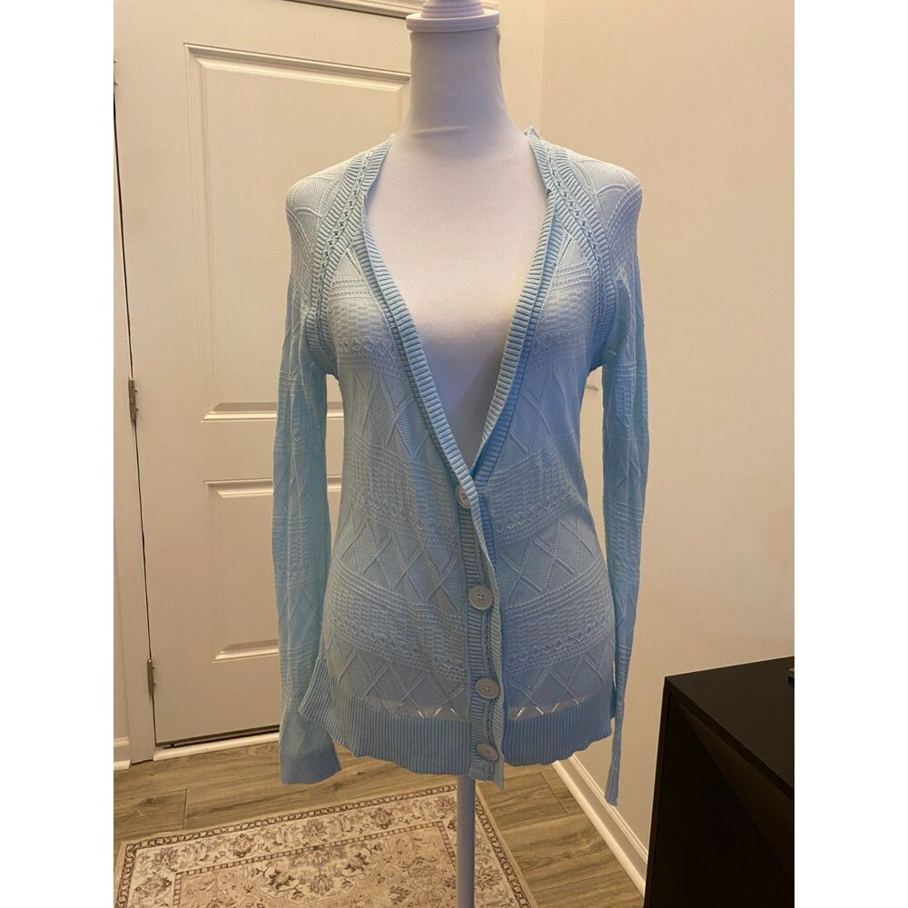 Talbots Cardigan Women's Size XS Light Blue V-Neck Long Sleeve Casual